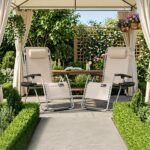 SUNMER Extra-Wide Reclining Garden Chairs with Cup and Phone Holder -  Set of 2