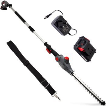 NETTA 20V Cordless Pole Hedge Trimmer - Long Reach Telescopic Cutter with Adjustable Head