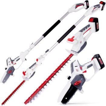 NETTA 20V 4-in-1 Pole Hedge Trimmer and Chainsaw - 2.5m Long-Reach Telescopic Pole