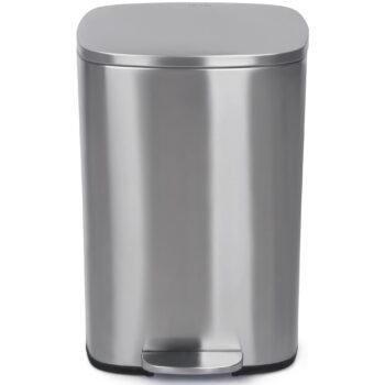 NETTA Kitchen Pedal Bin 50L Smudge Resistant with Inner Bucket, Brushed Stainless Steel Rubbish Bin, Soft Close