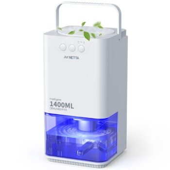 NETTA 1400ml Mini Dehumidifier for Removing Damp, Mould, Moisture with 24h Timer, 3 Colourful LED and Ultra-Quiet Operation