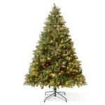 VeryMerry 'Ascot' Pre-Lit Christmas Tree with Built-In Warm White LED Lights with Auto-Off Timer, 8 Lighting Modes and Real Decorative Pinecones
