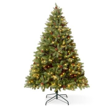 VeryMerry 'Ascot' Pre-Lit Christmas Tree with Built-In Warm White LED Lights with Auto-Off Timer, 8 Lighting Modes and Real Decorative Pinecones